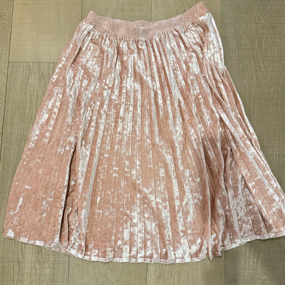 a new day Blush Pink Pleated Velvet A-Line Skirt